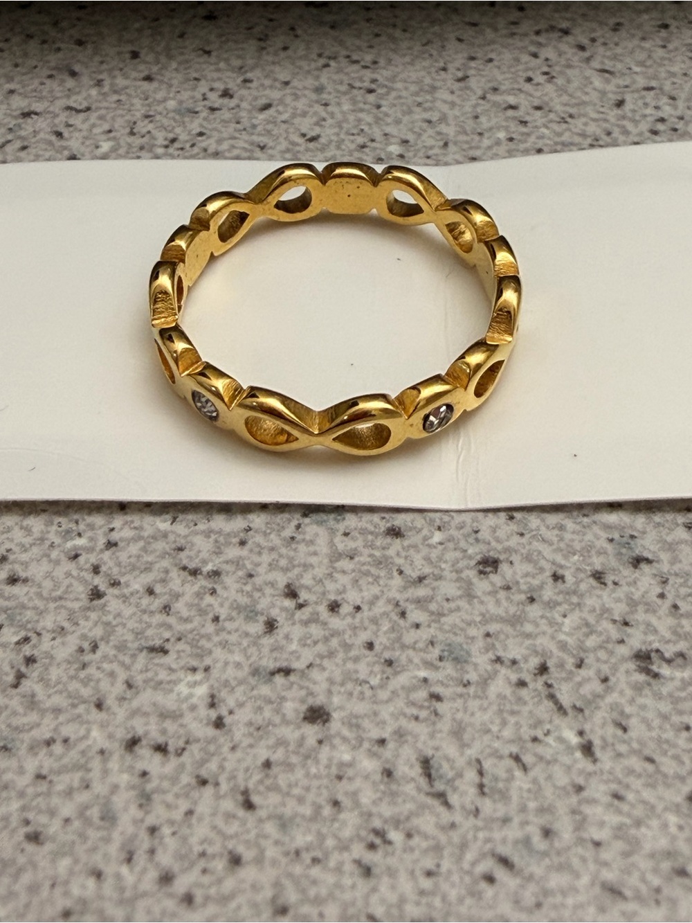 Gold Tone Heart-Link Ring with Clear Crystal Accents